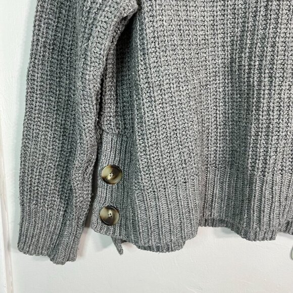 Madewell Mock Neck Side-Button Pull Over Sweater Chunky Knit Wool Blend Gray M - Picture 5 of 11
